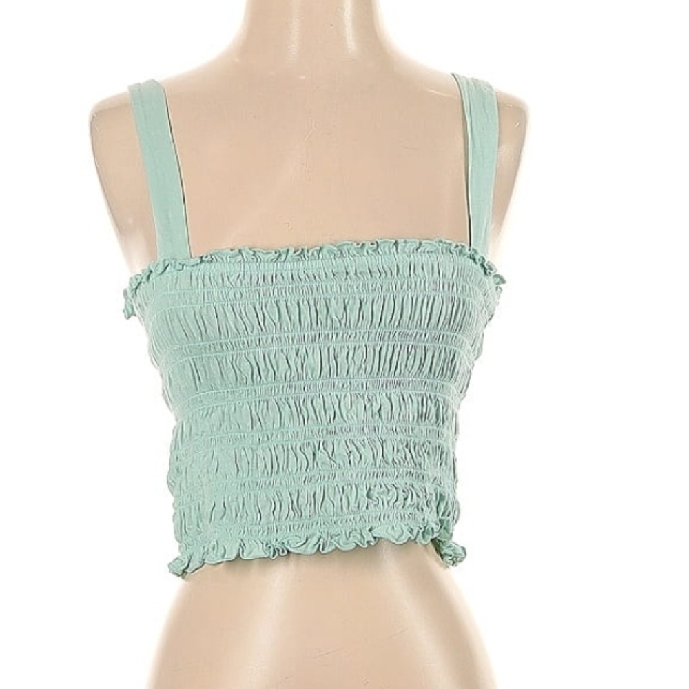 American Eagle Outfitters Light Green Smocked Crop Tank Top Womens Size Small
